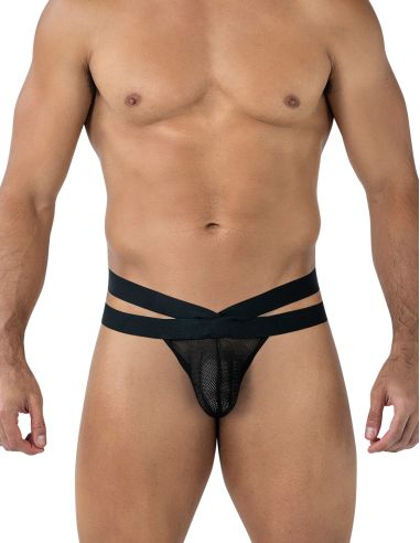Black Mesh Crossed Thong (Black)