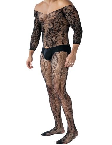 Bodynet Black Lacey Crotchless Fishnet (Negro)