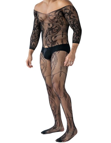 Bodynet Black Lacey Crotchless Fishnet (Negro)